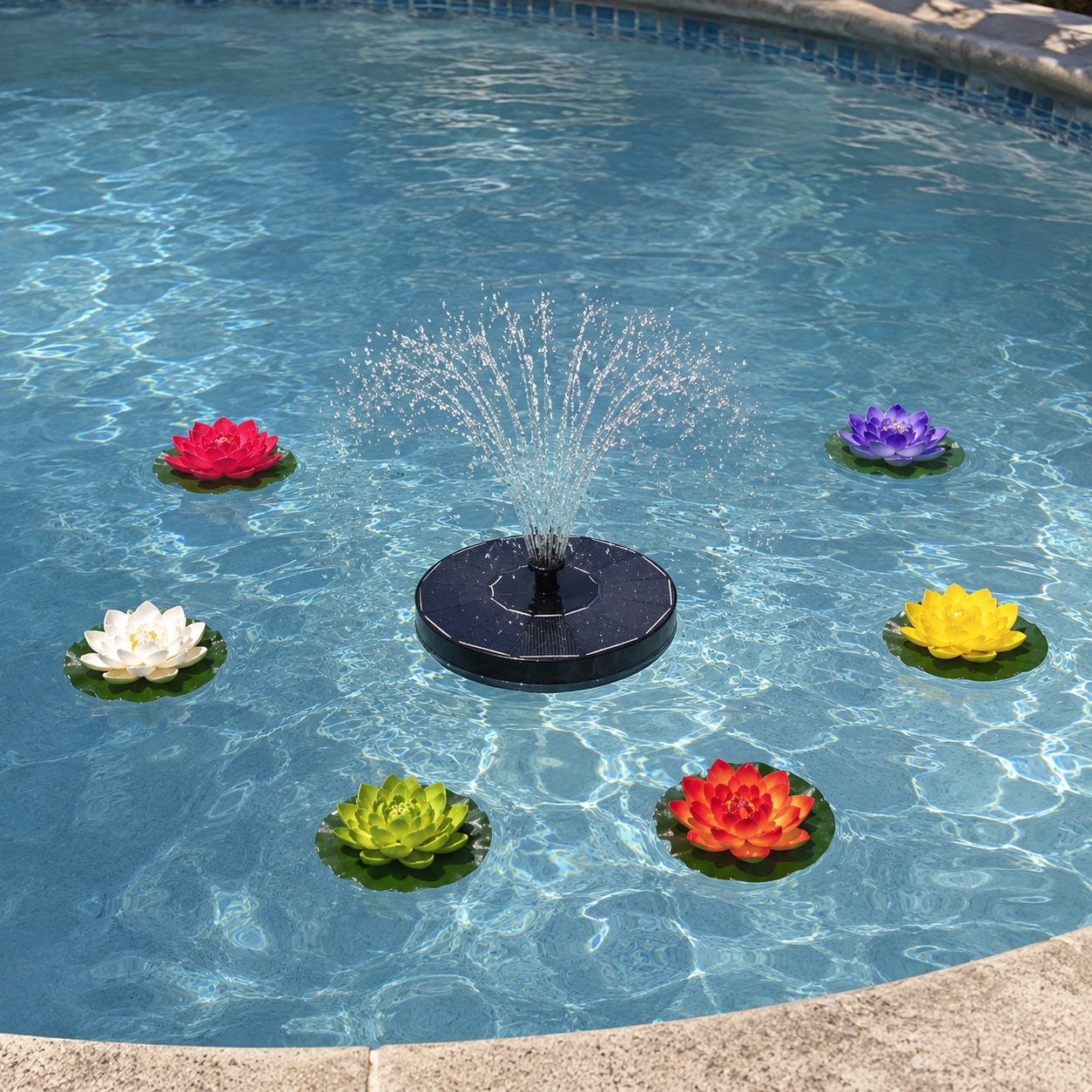 Fuente Solar con Luces + 6 Flores Gratis 🌷☀️💧