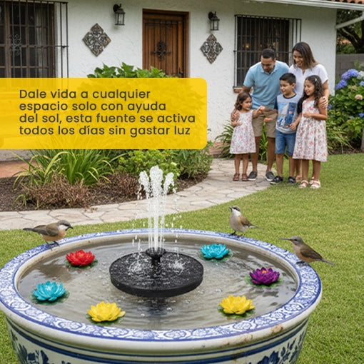 Fuente de agua más flores