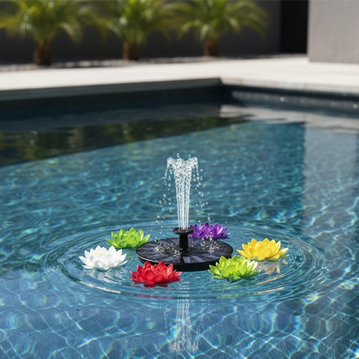 Fuente de agua más flores