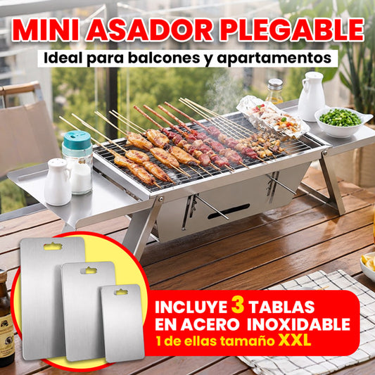 1 mini asador plegable + 3 tablas de acero 🥩🔥