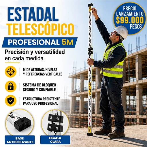 Estadal telescópico profesional 5M 📏👷🏼‍♂️