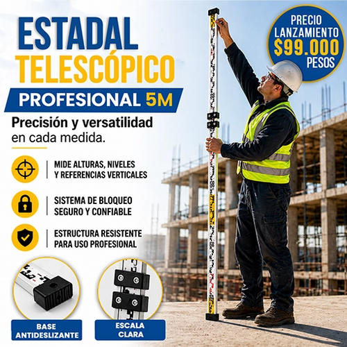 Estadal telescópico profesional 5M 📏👷🏼‍♂️
