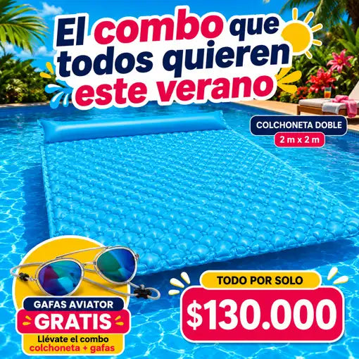Colchoneta Flotante Enrollable 2x2 Metros + Gafas Aviator GRATIS🏖️😎☀️